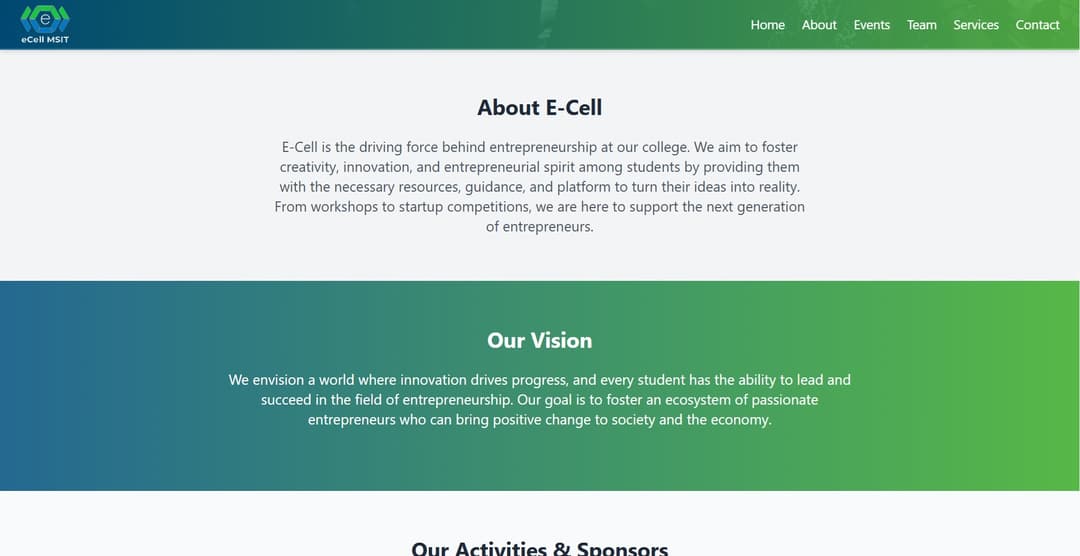 E-Cell MSIT Website Home Page